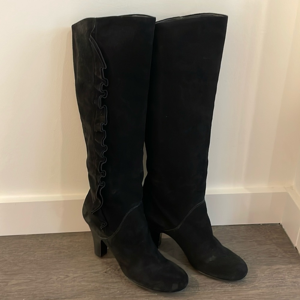 Marc by Marc Jacobs black ruffle boots